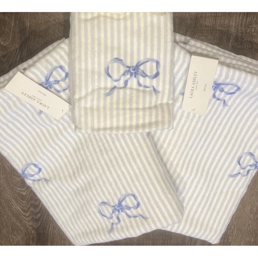 Laura Ashley Floral Striped Cotton Hand Towels (2) and Bath Towels (2)
